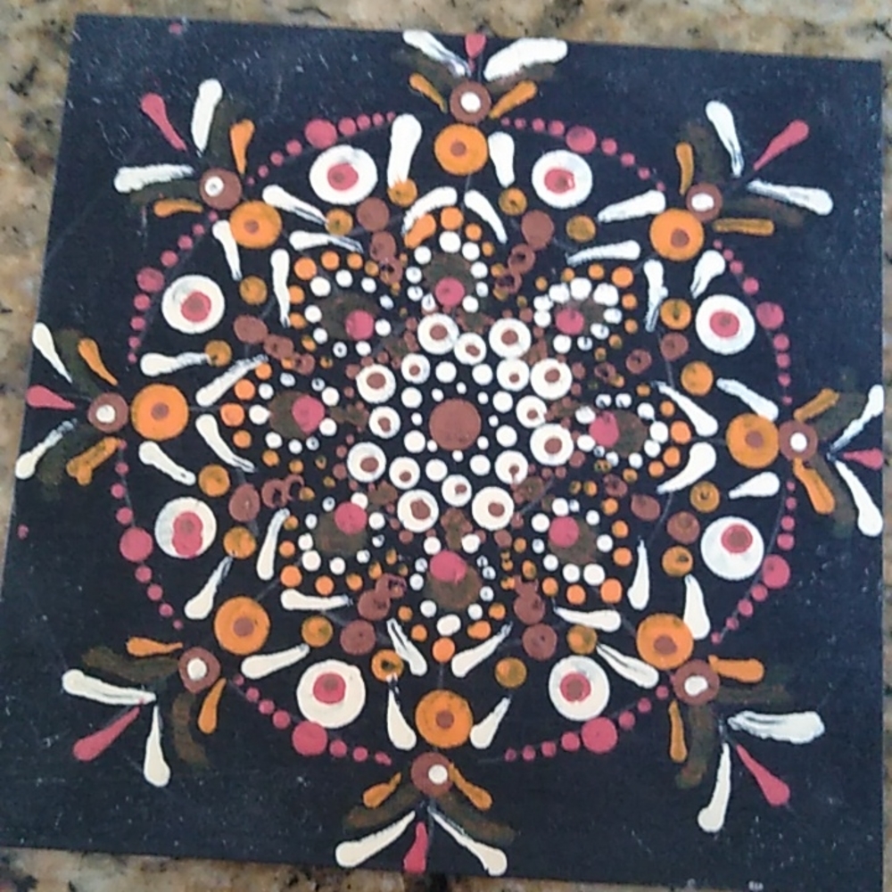 Hand Painted Mandala 4"x4" wood square